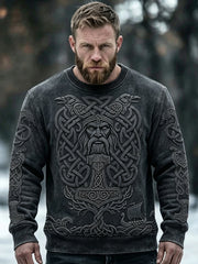 Sweat-shirt confortable à col ras du cou pour homme, imprimé artistique d’inspiration viking vintage