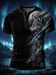 Chemise Henley Décontractée à Imprimé Art Viking Rétro