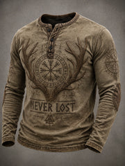 Viking Antlers Never Lost Chemise Henley décontractée