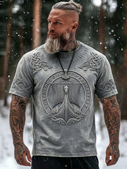 T-shirt décontracté pour homme, style vintage, motif navire viking avec runes, manches courtes