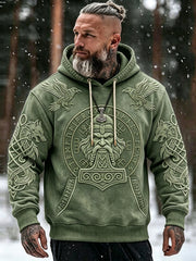 Sweat à capuche confortable pour homme, imprimé artistique vintage d’inspiration viking, avec poches