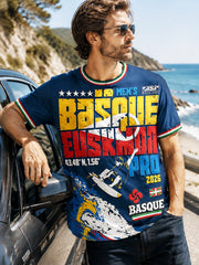 T-shirt cool décontracté à imprimé surf basque français bleu profond pour homme