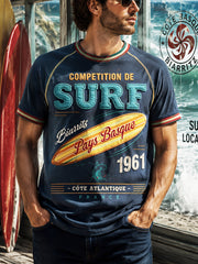Tee-shirt Homme Bleu Foncé Décontracté French Basque Surf-Print