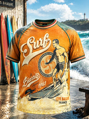 Rétro Orange Français Basque Surf Print Casual Cool T-shirt pour hommes