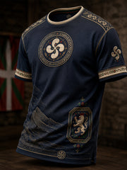T-shirt décontracté à imprimé artistique aux motifs culturels basques espagnols pour homme