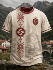 T-shirt décontracté à imprimé artistique aux motifs culturels basques espagnols pour homme