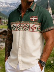 Chemise décontractée espagnole à imprimé artistique basque pour hommes