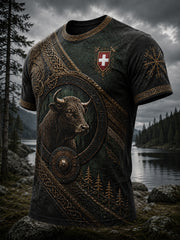 T-shirt avec impression artistique commémorative du Festival suisse de la garde des troupeaux pour hommes