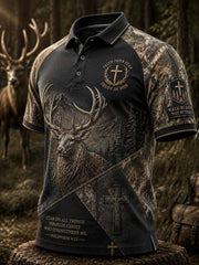 Polo vintage pour homme à imprimé traditionnel motif rennes