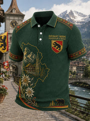 Polo manches courtes en maille gaufre à motif urbain pour homme