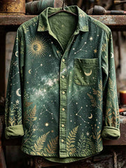 Chemise rétro pour homme à imprimé artistique étoiles et lune