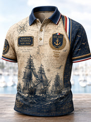 Polo pour homme avec impression artistique de la Marine française
