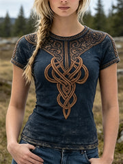 T-shirt Vintage Viking Celtic Knot Print à manches courtes pour femme