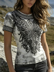 T-shirt à manches courtes Vintage Wings Viking Celtic Knot Print pour femme