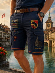 Short cargo court à imprimé graphique rétro sur le thème de la ville pour homme