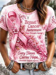 T-shirt décontracté rose pour femmes, imprimé floral 3D sur le thème du cancer du sein en France