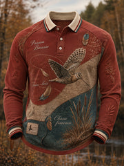 T-shirt manches longues en gaufre à motif artistique pour la saison de chasse française, modèle homme