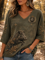 T-shirt de chasse pour femme en lin à manches courtes, fabriqué en France