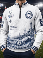 Sweat à capuche décontracté zippé pour homme, motif patchwork, football français, Ligue 1, Marseille