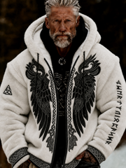 Veste zippée à capuche en peluche, chaleureuse et confortable, motif viking et celtique pour homme