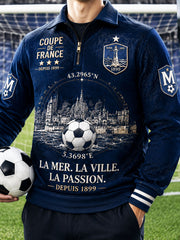 Sweat à capuche décontracté à col zippé pour homme avec imprimé marseille français bleu foncé