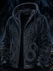 Sweat à capuche chaud en flanelle pour homme, style rétro viking, motif totem loup, inspiration celtique