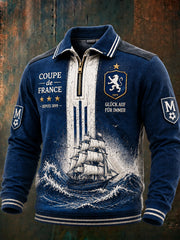 Hommes Français Ligue 1 Marseille Football-Imprimé Casual Zip-Up Collar Hoodie