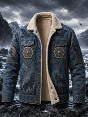 Sweat à capuche chaud en flanelle pour homme, style rétro viking, motif totem loup, inspiration celtique