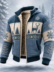 Manteau à capuche zippé en peluche, patrimoine nordique avec motif de rennes pour homme