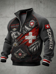 Sweatshirt Homme Manches Longues Manches Raglan Zippé Avec Imprimé Graphique