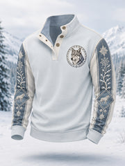 Pull décontracté hiver pour homme à imprimé loup