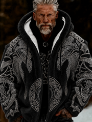Veste zippée à capuche en peluche, chaleureuse et confortable, motif viking et celtique pour homme