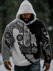 Hommes Viking Vintage Wolf Celtic Flannel Warm Hoodie