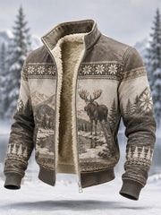 Veste polaire composite décontractée pour homme, motif orignal, collection hiver