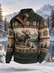 Pull décontracté à boutons pour homme, motif orignal, collection hiver