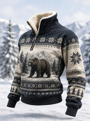 Hiver des femmes Ours de neige Imprimer Casual col de fourrure Top