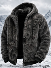Sweat à capuche chaud en flanelle pour homme, style rétro viking, motif totem loup, inspiration celtique