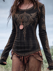 T-shirt viking à manches longues et col rond pour femme