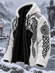 Veste zippée à capuche en peluche, chaleureuse et confortable, motif viking et celtique pour homme