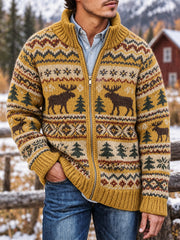 Veste en tricot à glissière vintage à imprimé Moose Isle pour homme