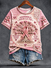 T-shirt décontracté à imprimé patchwork France cancer du sein pour femmes