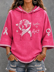 Sweat-shirt à capuche décontracté pour femme, imprimé sur le thème du cancer du sein en France