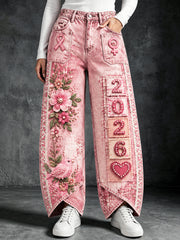 Pantalon décontracté pour femme, motif patchwork, France, cancer du sein