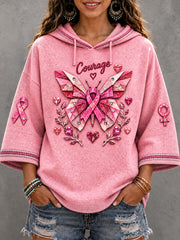 Sweat-shirt à capuche décontracté pour femme, imprimé rose en référence au cancer du sein