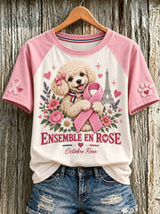 T-shirt à manches courtes de la campagne de sensibilisation au cancer du sein «Octobre rose» en France pour femmes