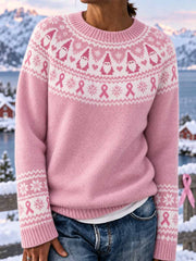 Pull d’hiver pour femme avec impression artistique Ruban Rose