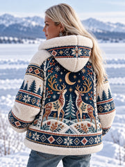 Sweat à capuche à manches longues doublé polaire pour femme, motif animaux de la forêt nordique