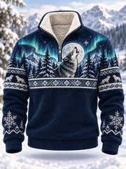 Sweat-shirt à manches longues doublé polaire pour homme, motif animaux de la forêt nordique