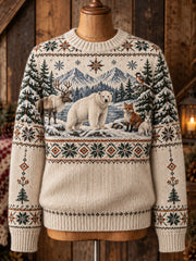 Pull tricoté à manches longues et col rond pour femme, motif animalier nordique