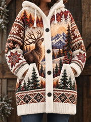 Veste à capuche mi-longue femme nordique motif animal